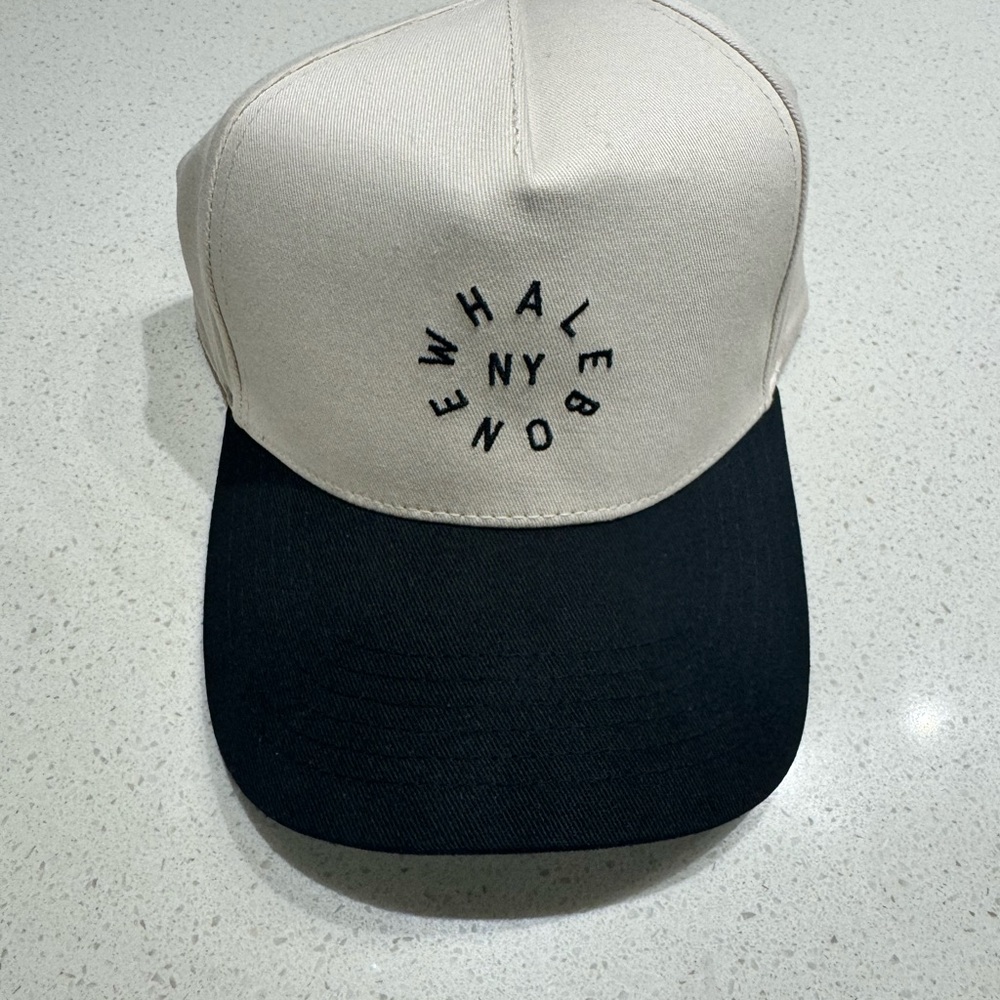 Whalebone Round House Hat Black and Cream Snapback Hat with Logo